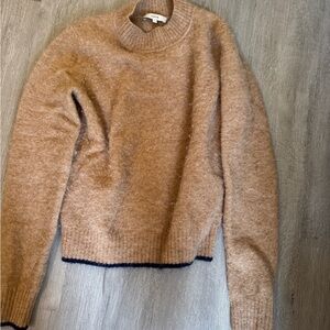 Vince boiled cashmere sweater in tan with navy trim